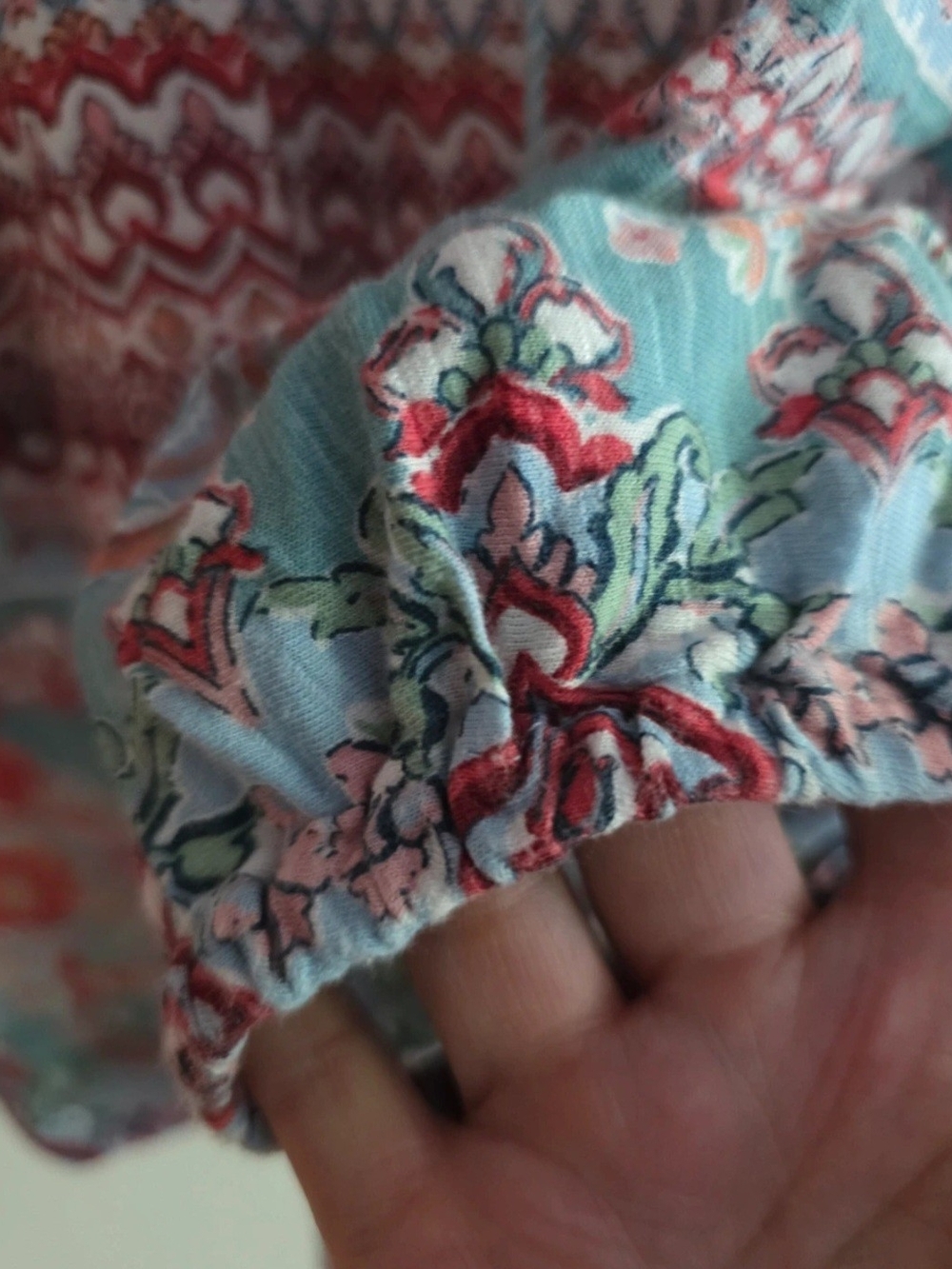 Vintage America Light Blue Floral & Geo Print Peasant Tunic - Picture 6 of 8